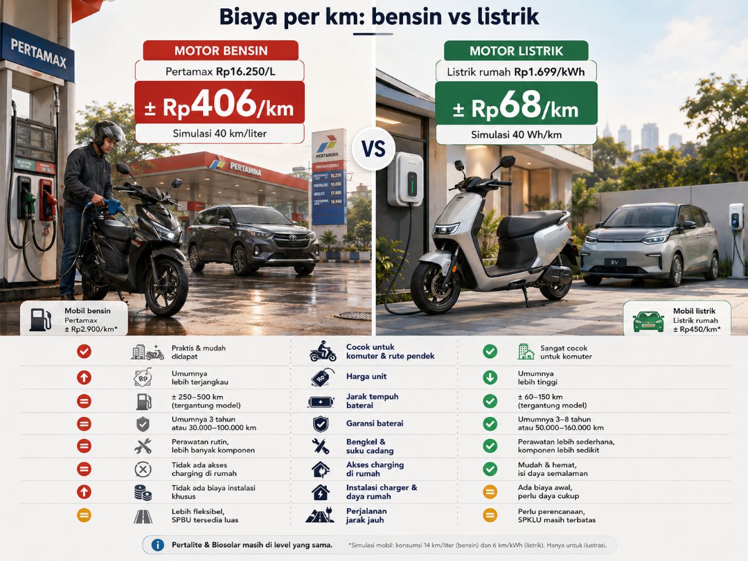 BBM Pertamax Tembus Rp 16.250, Saatnya Beralih ke Motor Listrik?