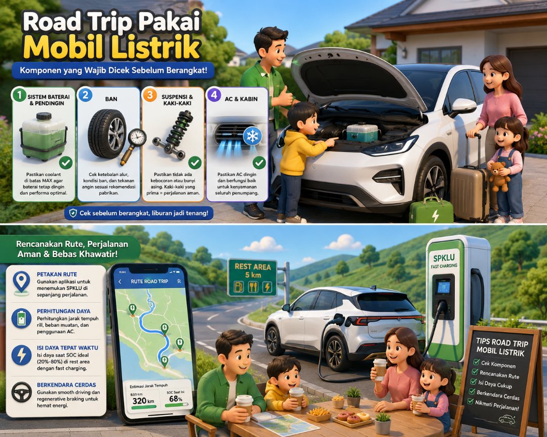 Tips Road Trip Pakai Mobil Listrik: Ini Komponen yang Wajib Dicek Sebelum Berangkat