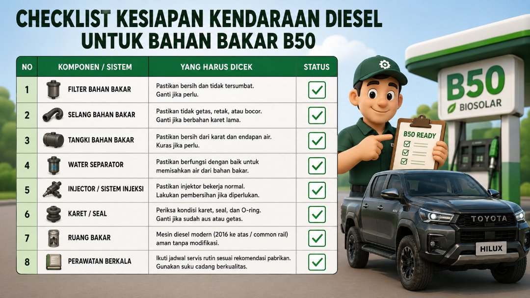Besok B50 Berlaku di Seluruh SPBU: Pemilik Mobil Diesel Tua Wajib Cek Komponen Ini!